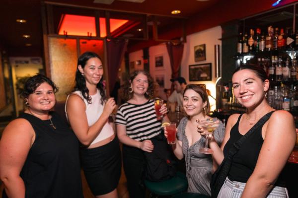 Tessa Law, 32, Marina Weisburg, 30, Madeline Weisburg, 33, Keiran McCann, 33, and Caroline Curtin, 33, were happy to share a meal together and appreciated the ambiance left behind from Odessa, a spot they used to frequent. 