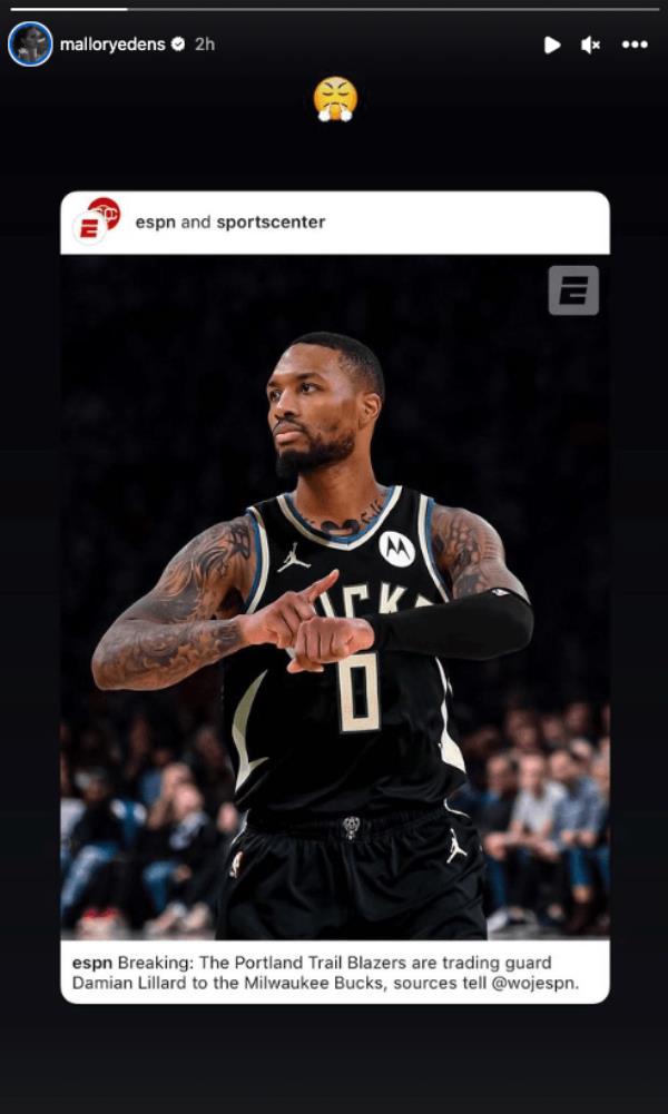 mallory edens reaction to bucks damian lillard trade