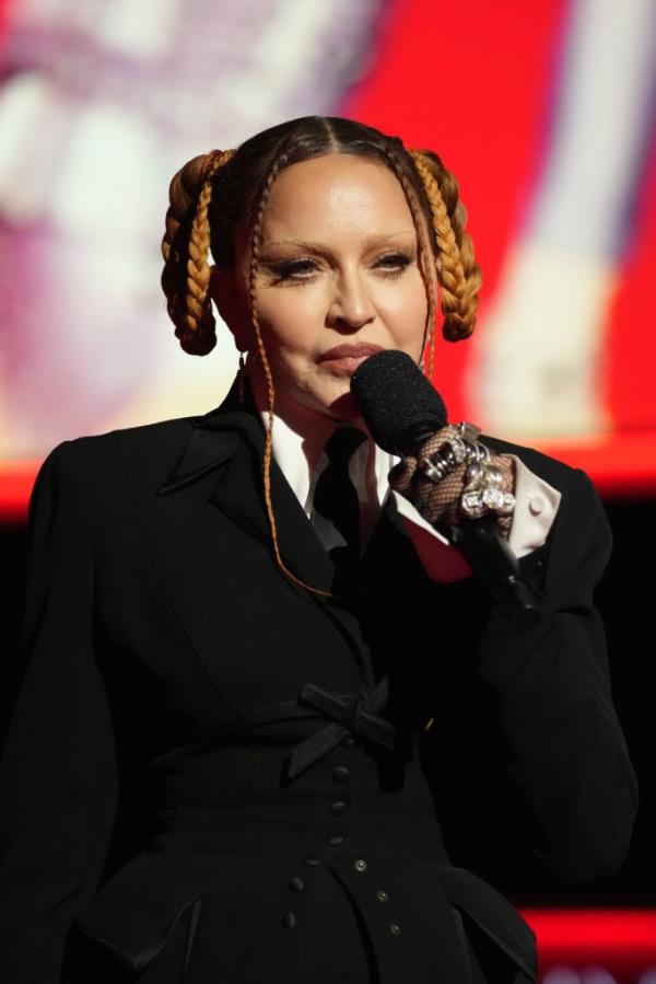 Mado<em></em>nna speaks o<em></em>nstage during the 65th GRAMMY Awards.