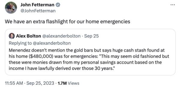 A tweet from John Fetterman (D-PA)