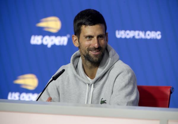 Novak Djokovic speaks to the media on Aug. 25. 