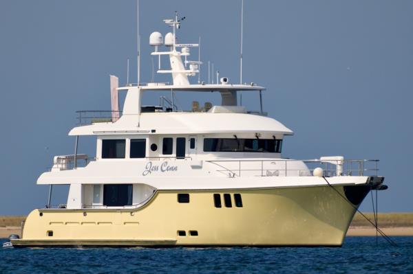 Burke's 82-foot yacht remains anchored in Nantucket Harbor. People are reportedly onboard, though it is unclear who