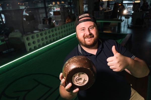 Reported Alex Mitchell tried and quickly succeeded at feather bowling.