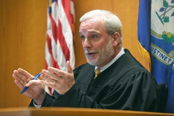 Judge William Clark presides over a hearing in Bridgeport Superior Court in Bridgeport, Conn., Monday, Sept. 25, 2023.