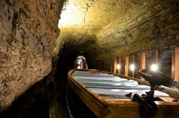 A photo of a boat typically used for the underground tour.