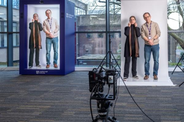 Professors Vikki Locke and Gary Burnett demo<em></em>nstrate Proto's hologram technology on the Lourghborough University campus. 