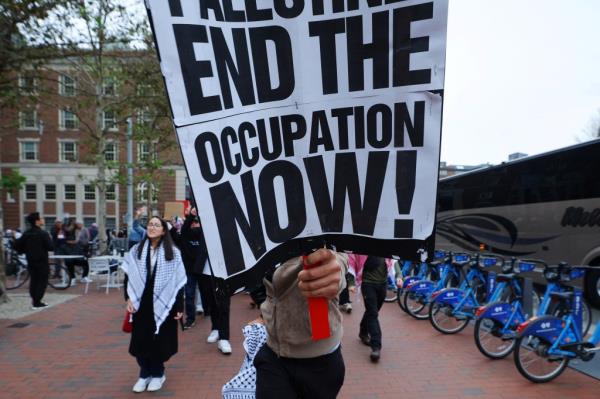 Stand with Palestinians Under Siege in Gazaa out of Harvard University and o<em></em>nto the streets of Harvard Square, amid the o<em></em>ngoing co<em></em>nflict between Israel and the Palestinian Islamist group Hamas, in Cambridge, Massachusetts, U.S., October 14, 2023.   