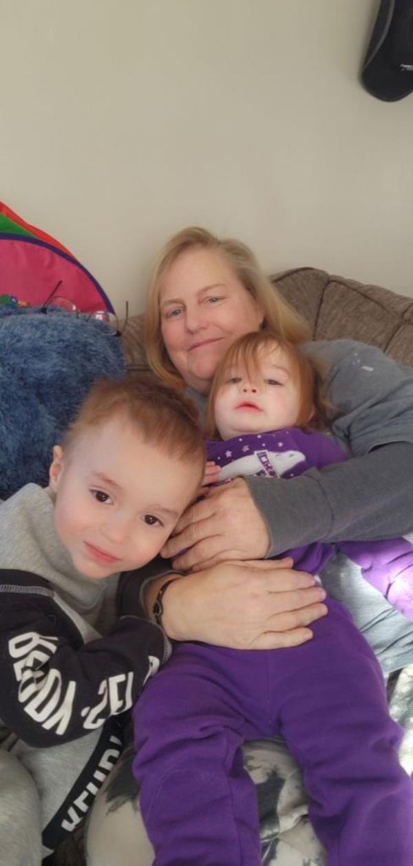 Stickney with her grandchildren Jaxsyen, 4, and Keyahra, 2.