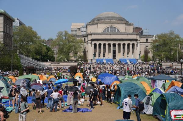 Anti-Israel protestors gathered at an encampment on Columbia's campus on April 29, 2024.