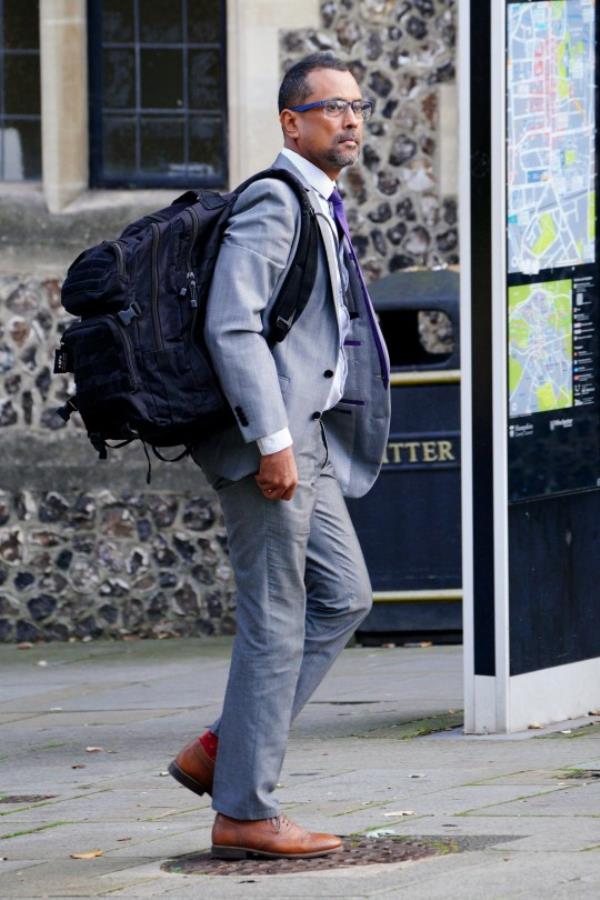 Pc Ravi Canhye of Dorset Police leaves Winchester Crown Court, Hampshire, wher<em></em>e he is charged with two counts of rape, one count of attempted rape and five of sexual assault against two women. Canhye is alleged to have carried out the offences while he was off duty between April 8 and 11 2022. Picture date: Mo<em></em>nday September 25, 2023. PA Photo. See PA story COURTS Canhye. Photo credit should read: Ben Birchall/PA Wire