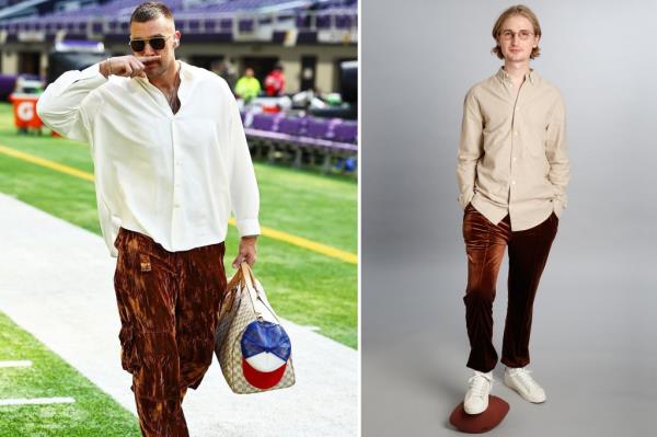 P.J. McCormick said the brown velour pants Kelce wore aren't his style.
