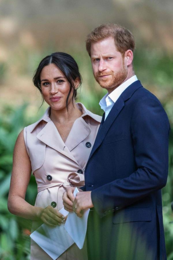 Prince Harry and Meghan Markle, the Duke and Duchess of Sussex, arriving at the British High Commissioner's residency in Johannesburg in October 2019.
