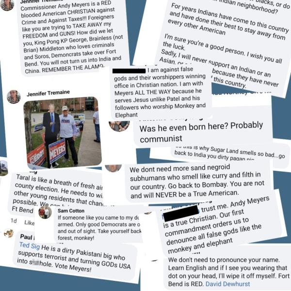 A collage of racist social media messages organized in a collage.