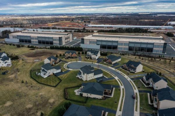 An Amazon data center seen from an aerial view.