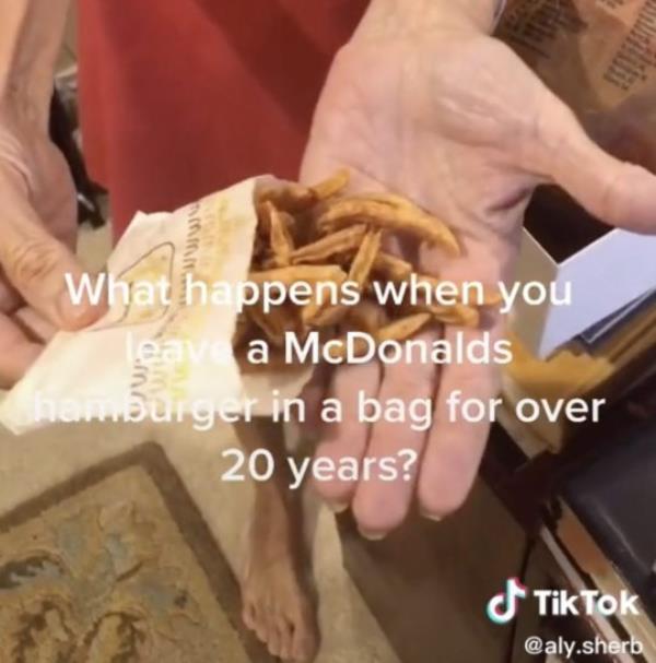 What a McDonald's burger looks like after 20 years in a cupboard https://www.tiktok.com/@aly.sherb