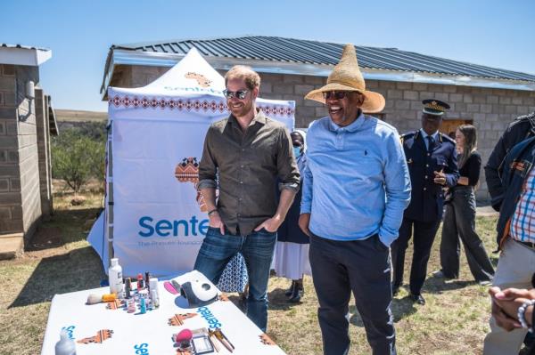Prince Harry, Duke of Sussex and Prince Seeiso of Lesotho interacting with young women at a Sentebale event focused on vocatio<em></em>nal training and job placements in Lesotho