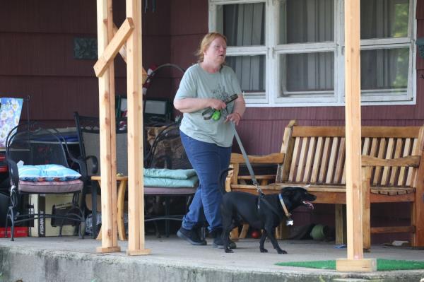 Asa Ellerup walking a dog