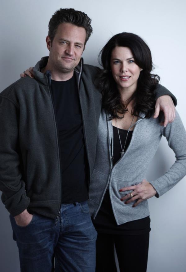 Actor Matthew Perry and Actress Lauren Graham at the Sky 360 by Delta Lounge WireImage Portrait Studio on January 30, 2008 in Park City, Utah.