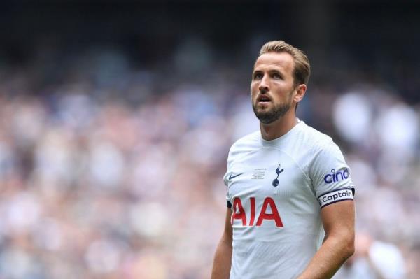 LONDON, ENGLAND - AUGUST 6: Harry Kane of Tottenham Hotspur during the pre-season friendly match between Tottenham Hotspur and Shakhtar Do<em></em>netsk at Tottenham Hotspur Stadium on August 6, 2023 in England. (Photo by Vince Mignott/MB Media/Getty Images)