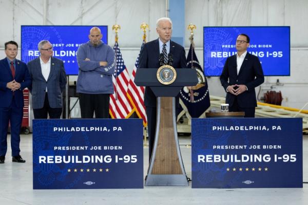 The Pennsylvania governor joined President Biden and Sen. John Fetterman at a briefing at Philadelphia Internatio<em></em>nal Airport.
