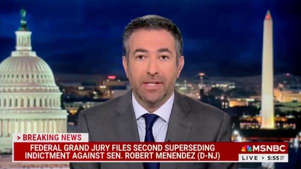 Ari Melber appeared after the break to deliver news of the senator's latest legal troubles.