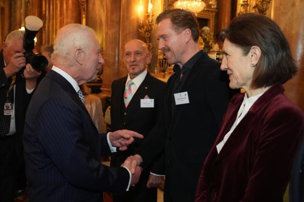 King Charles III with Damien Lewis during a reception to mark the centenary of the Film and TV charity, at Buckingham Palace on Wednesday November 13, 2024 in London, England. 