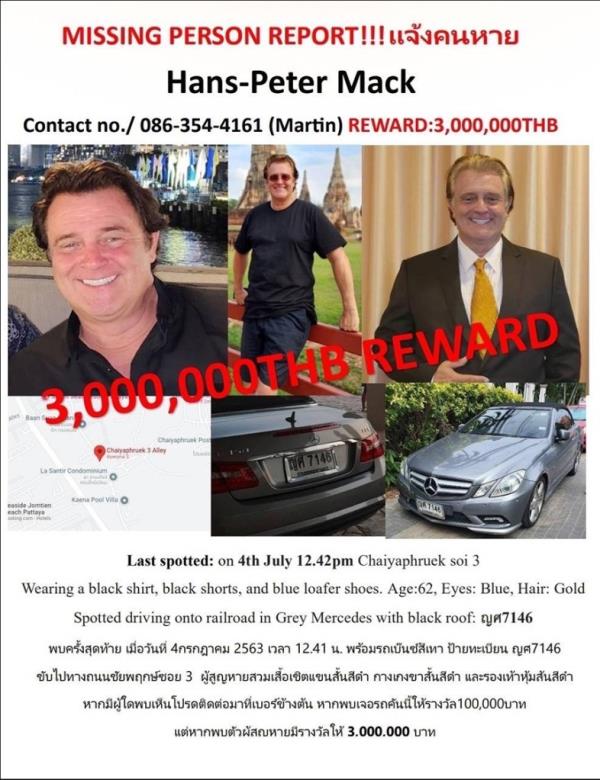 Missing person report for Hans Peter Mack
