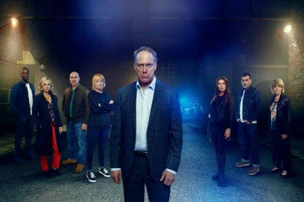 A press shot of Corrie's Super Soap Week, which features from left to right: Michael, Sarah, Tim, Jenny, Stephen, Carla, Peter and Audrey