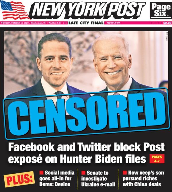 New York Post cover for Thursday, October 15, 2020.