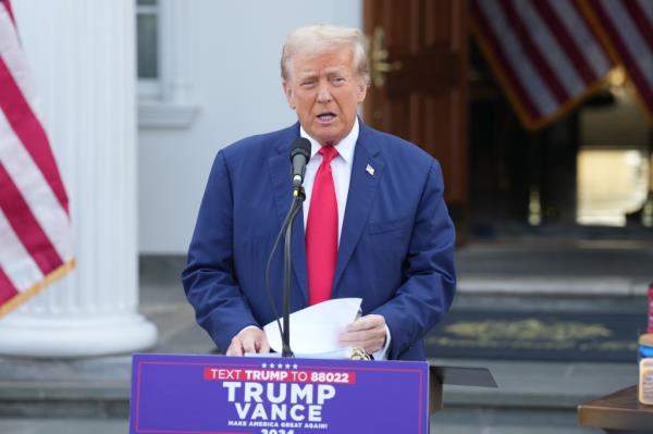 Former President Do<em></em>nald J. Trump speaks during a news co<em></em>nference at Trump Natio<em></em>nal Golf Club Bedminster</p>

<p>　　on Thursday, August 15, 2024 in Bedminster, N.J.  