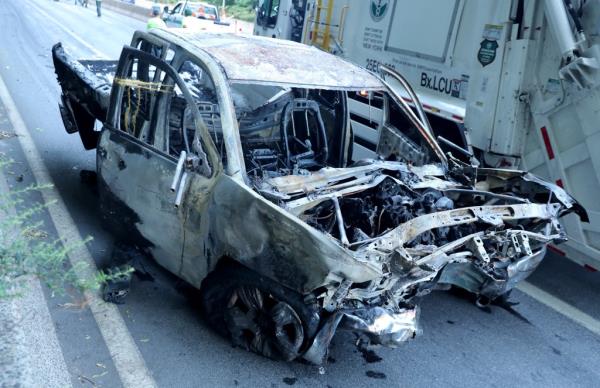 Burned out Chevy Silverado that fatally struck a groom-to-be and his cousin on the Henry Hudson Parkway 