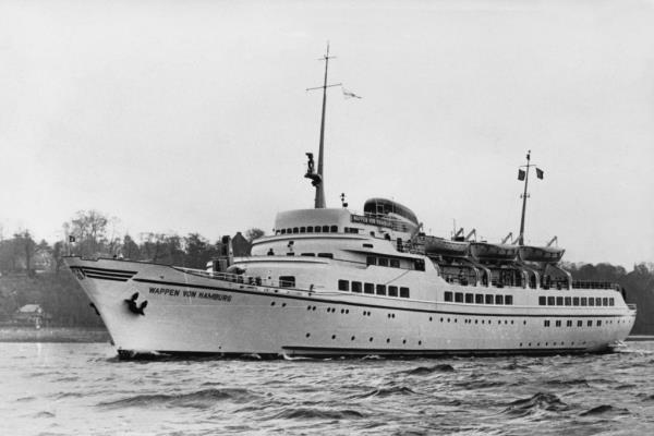MS Aurora black and white photo of the boat on the water