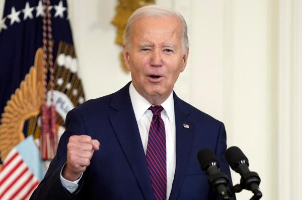 President Joe Biden speaks in the East Room, Jan. 19, 2024, in Washington.