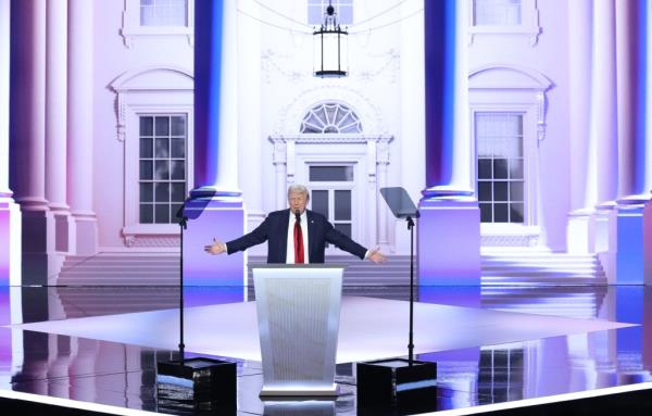 Republican presidential nominee and former U.S. President Do<em></em>nald Trump speaks on Day 4 of the Republican Natio<em></em>nal Co<em></em>nvention (RNC), at the Fiserv Forum in Milwaukee, Wisconsin, U.S., July 18, 2024.