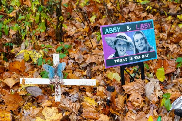 A makeshift memorial to Liberty German, and Abigail Williams near wher<em></em>e they were last seen and wher<em></em>e the bodies were discovered.