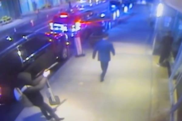 CCTV footage shows a gunman firing his weapon at Thompson from behind