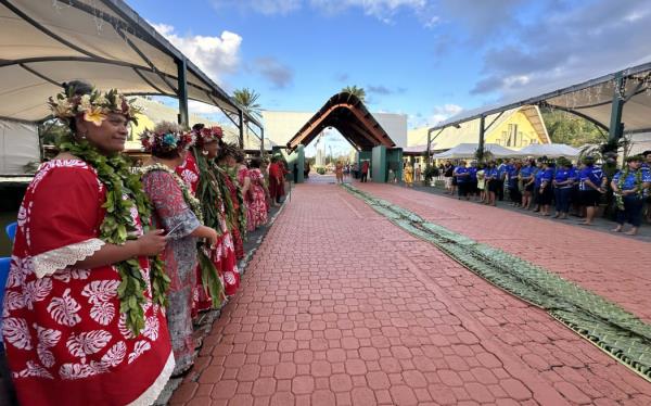 The green carpet made of woven coco<em></em>nut leaves was rolled out for Pacific leaders at the opening ceremony of the 52nd Pacific Islands Forum Leaders Meeting in Rarotonga.  6 November 2023.