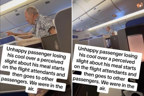 The man could be seen berating flight attendants o<em></em>nboard the flight over the meal he reportedly didn't receive
