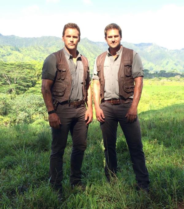 Tony McFarr and Chris Pratt filming 