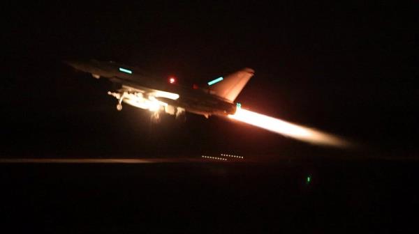 An RAF Typhoon aircraft takes off to join the US led coalition to co<em></em>nduct air strikes against military targets in Yemen