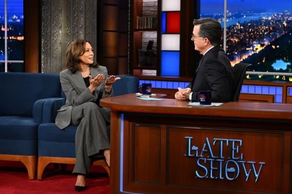 The Late Show with Stephen Colbert and guest Vice President Kamala Harris during Tuesdayas October 8, 2024 