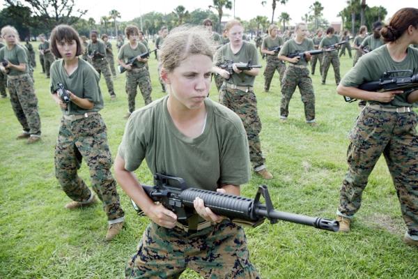 Women training for the military.