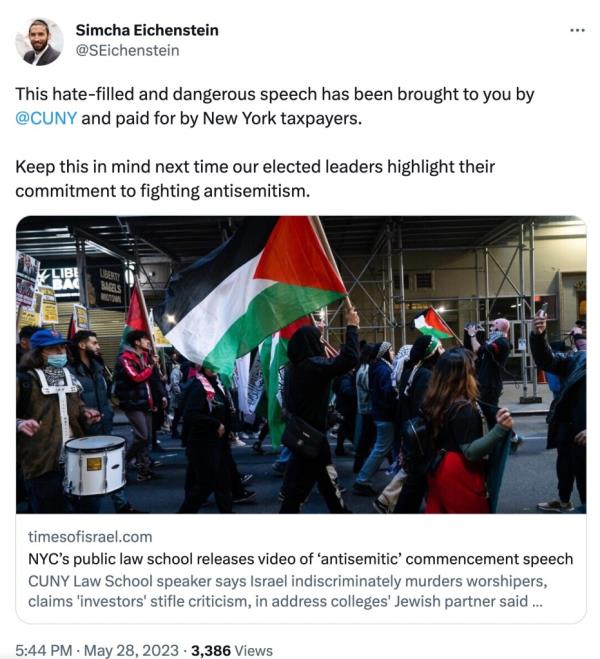 Critics of hate-filled CUNY student speeches protest.