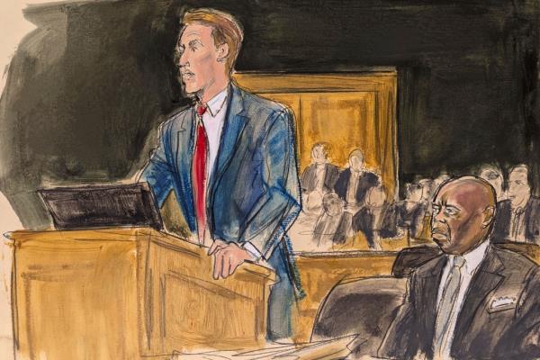 A courtroom sketch of Spiro and Adams
