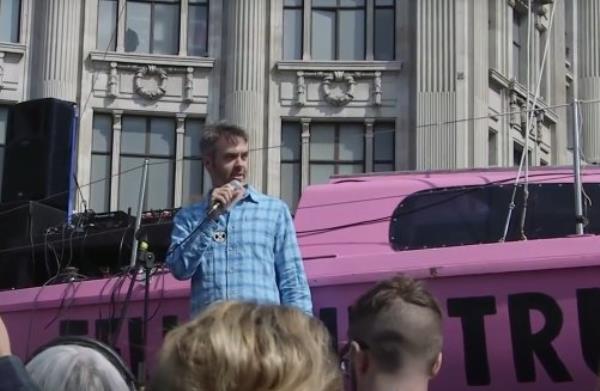 Jem Bendell speaks at an Extinction Rebellion event in Lo<em></em>ndon in 2019.
