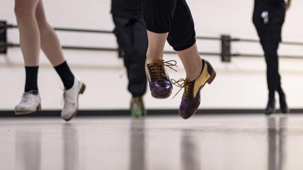 Dancers with Chicago Tap Theatre rehearse 
