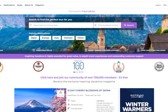 The Inspiring Vacations website.