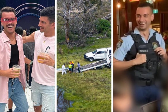 Luke Davies and Jesse Baird; Police examine site in Bungonia; Beau Lamarre-Condon.